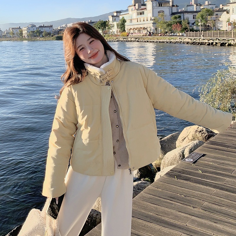 韓国ファッション 甘美な小柄子羊の毛の翻えりダウンジャケット2024新型洋風減齢保温白アヒルの毛のコート