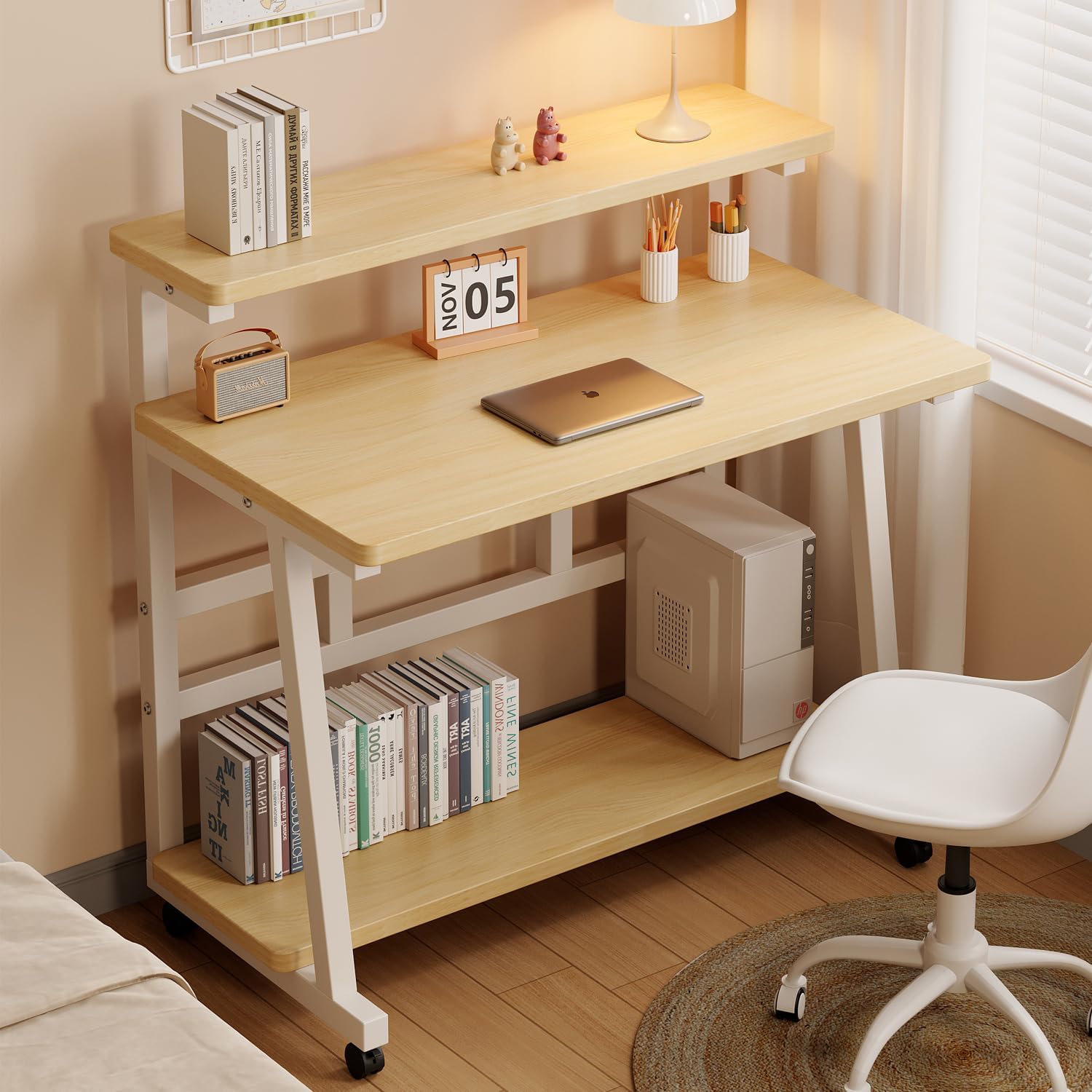 PQNLXLN パソコンデスク モニター台付き 棚付きデスク 奥行50cm 幅80cm 100cm pcデスク 勉強机 収納 テレワークデスク 組立簡単 おしゃれ 在宅勤務 仕事用