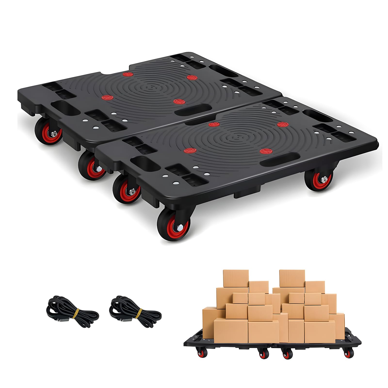 2台の連結プラットフォーム車 スタック可能な台車 縦横リンク 静音 耐荷重300 kg 軽量5.3 kg 家庭用カート360回転 幅60 x 奥行40.5cm 4輪自在 ゴムバンドが二本付い ストッ