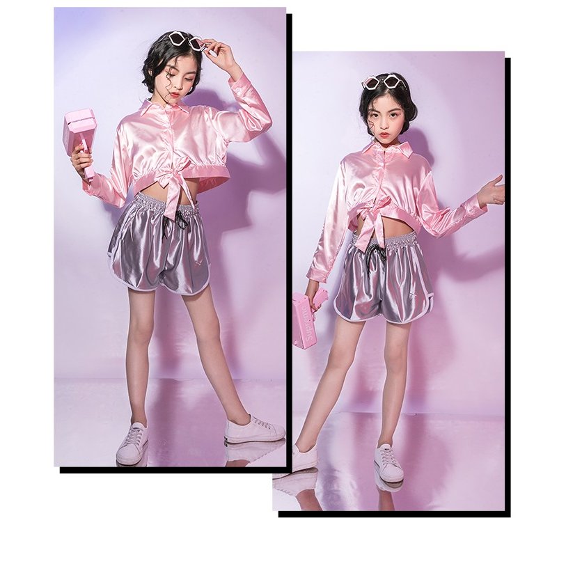 キッズダンス衣装 ガールズ チアガール セットアップ スパンコール 社交ダンス ヘソ出し ダンス衣装 ジャッズダンス トップス パンツ