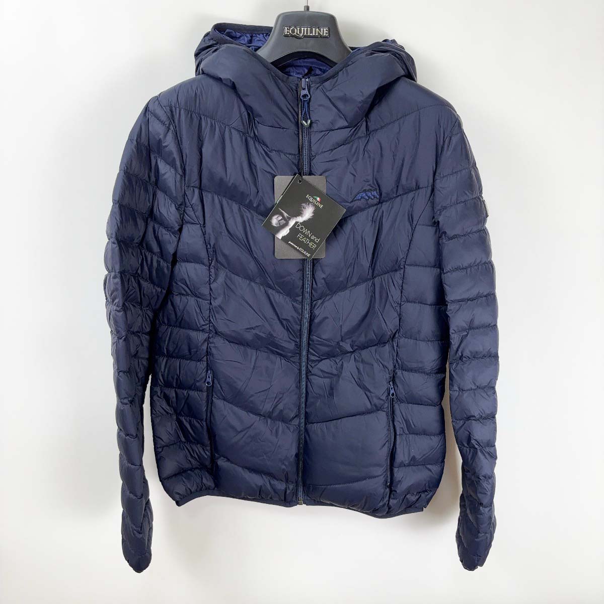 【中古・未使用品】EQUILINE エクイライン ジップアップ ダウンジャケット S ネイビー Q10661 レディース 乗馬 馬術