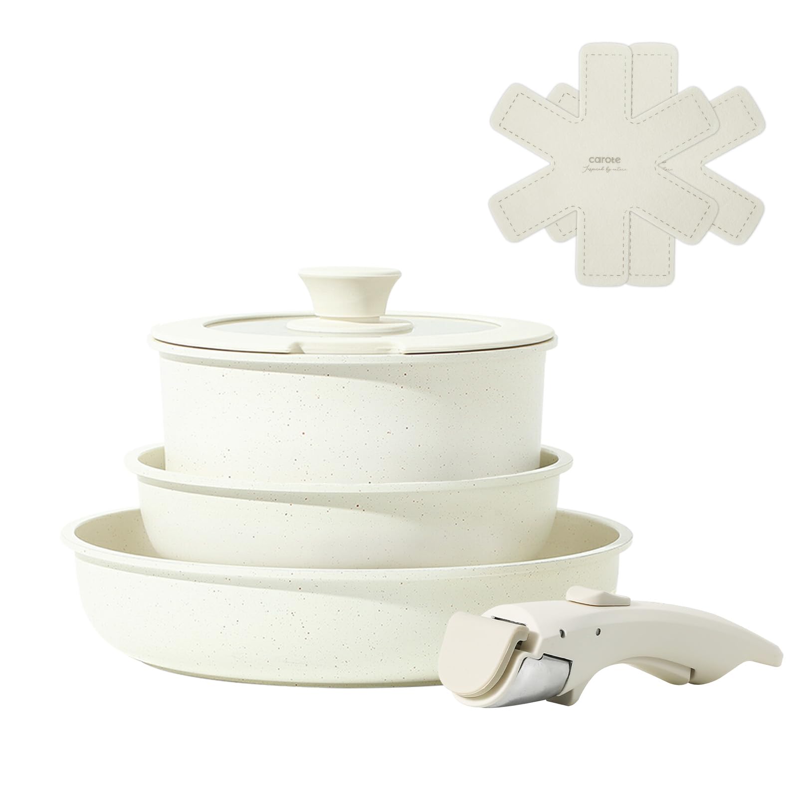 CAROTE カローテ フライパン セット 5点 IHガス火対応 PFOA PFOS フリー 鍋セット 取っ手のとれる 一人暮らしセット マーブルコート スルスルすべる くっつくことがなく手入れ簡単