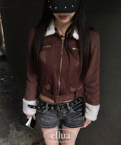 [キルティング/ピンタレストst]1174. フェル スエード クロップ ジャケット キルティングジャケット ベルトジャケット ファーカラージャケット ビンテージ ビンテージアウター アウター 冬アウ