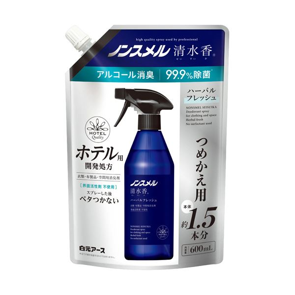 （まとめ）白元アース ノンスメル 清水香 ハーバルフレッシュの香り つめかえ用 600ml 1パック 10セット
