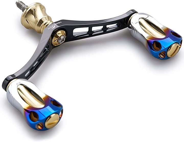 92mm リール ハンドル 22mm ノブ 搭載 シマノ ダイワ 通用 スピニングリール用 Aurora Series ゴールド＆ブラック(ゴールド(ノブ)＆ブラック(ハンドル))