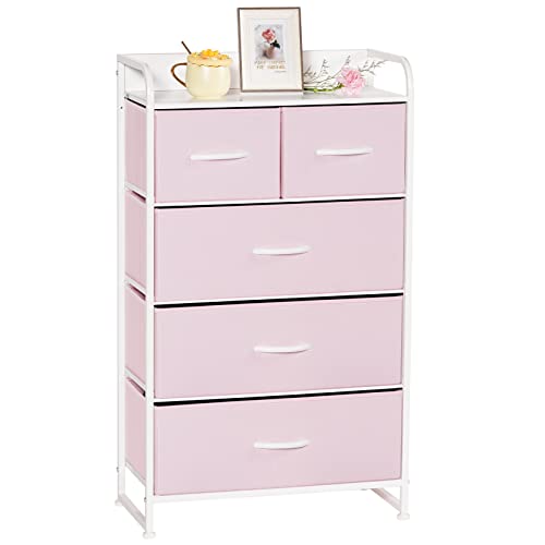 LYNCOHOME ピンク 収納 チェスト タンス 可愛い 布製 引き出し 一人暮らし リビング収納