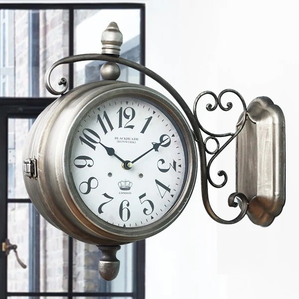 掛け時計 ウォールクロック アンティーク 両面 ブロンズ 幅39cm 壁掛け時計 時計 インテリア 壁 両面時計 ダブルフェイス 駅 外国 雑貨 壁掛時計 掛時計 とけい アナログ