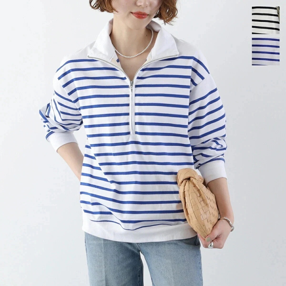 Audrey and John Wad オードリーアンドジョンワッド ハーフジップ プルオーバー L4906 レディース ボーダー カットソー カラー2色