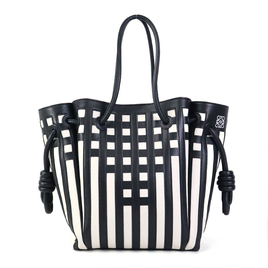 ロエベ LOEWE ハンドバッグ トートバッグ フラメンコ ノット レザー ブラック/ホワイト レディース e60213
