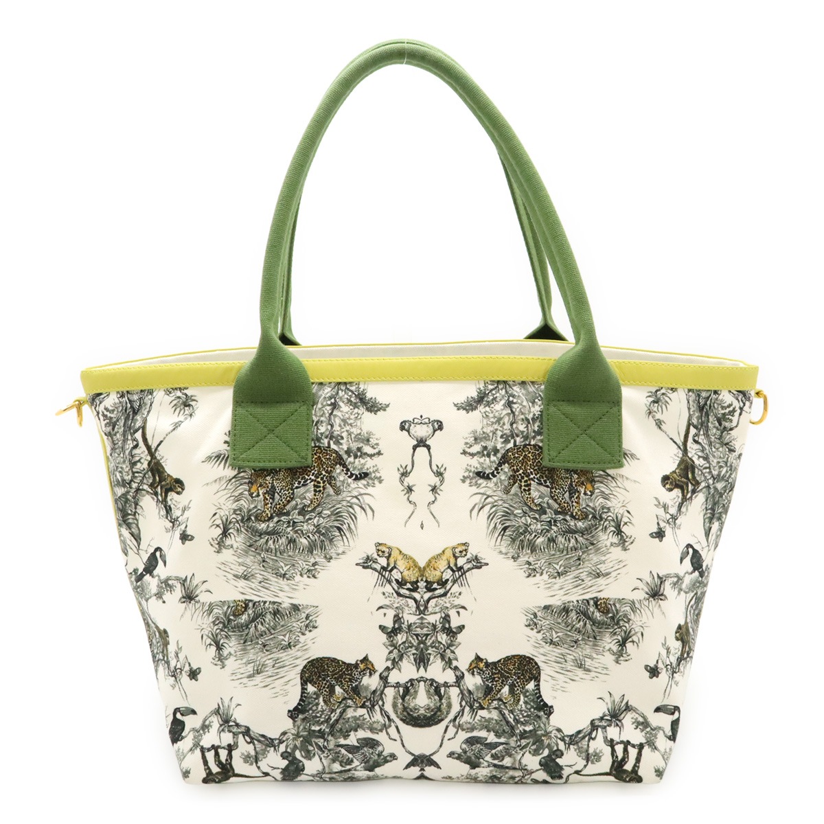 カバス プティアッシュ トートバッグ ショルダーバッグ セミショルダー レオパード ヒョウ キャンバス ホワイト グリーン イエロ