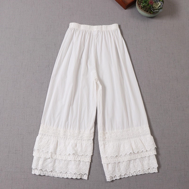 レディース パンツ ボトムス 丈長 ストレート フェミニン レース 刺繍 フリル ハイウエスト かわいい 大人可愛い おしゃれ ガーリー エレガント ヴィンテージ ラブリー キュート ゴシック