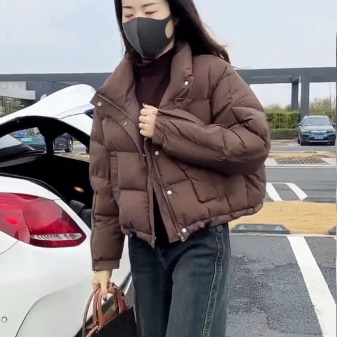 2024冬の新型白鴨パイルの小柄ダウンジャケット女性の短い立襟はパン服のコートを厚くした