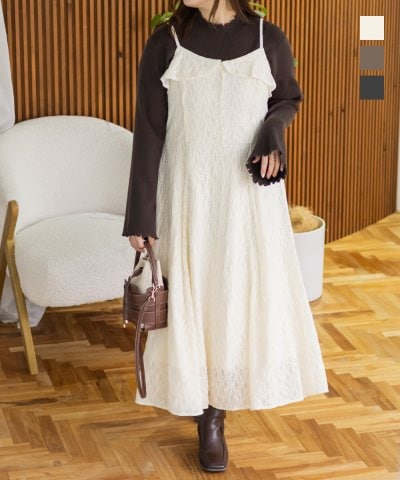 大きいサイズ レディース LL 3L 4L XL XXL XXXL CLETTEオリジナルフリルデザインレースキャミワンピース