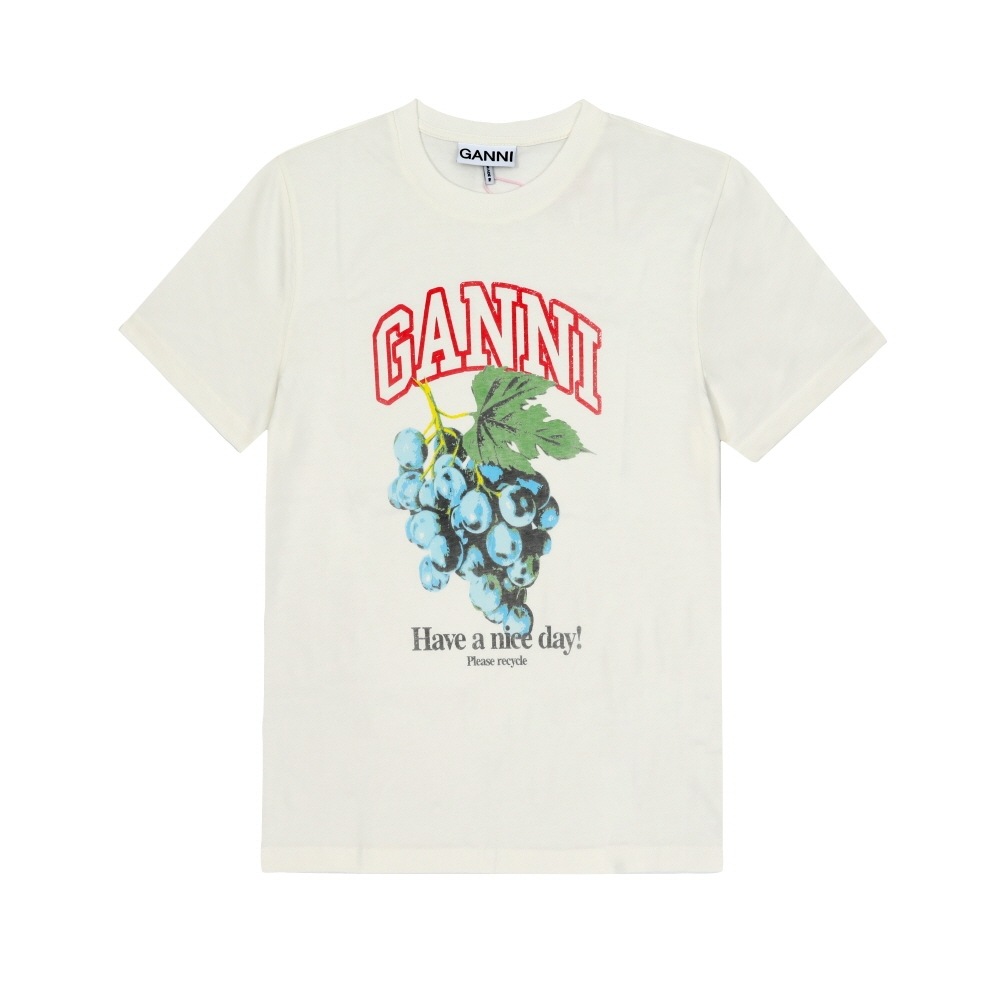 GANNI レディース 半袖Tシャツ グレープ ロゴ プリント T4230