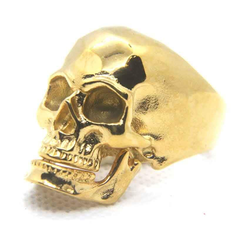 顎が動くスカルステンレスリング/ゴールド（LRC079） 31号 金色 髑髏 指輪 男性 r0161