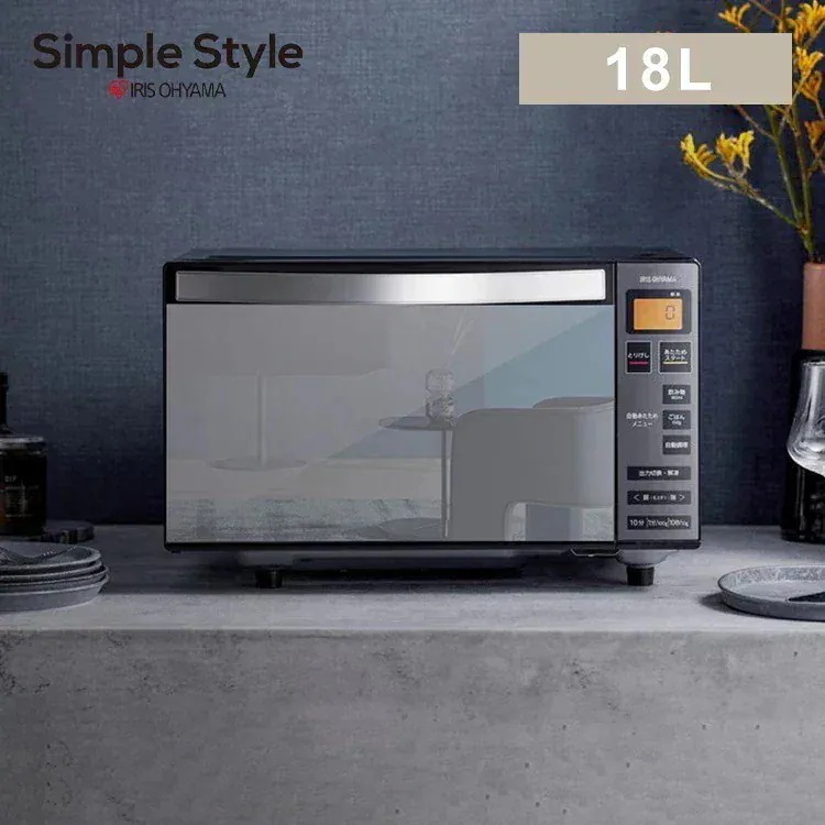 電子レンジ フラット おしゃれ 18L 単機能 アイリスオーヤマ 送料無料 フラットテーブル ミラーレンジ ミラーガラス キッチン シンプル 温め 解凍 調理家電 オートメニュー IMB-FM1805