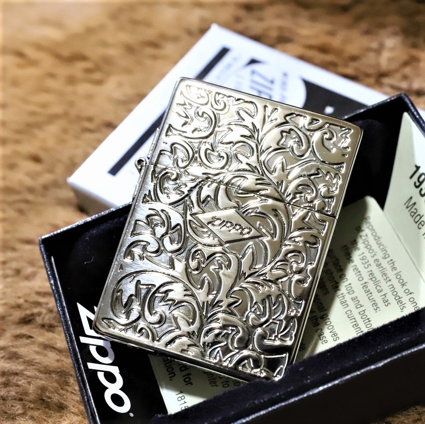 【ZIPPO】1935 復刻レプリカ 両面アラベスク シルバー ZIPPO 四角いジッポ 銀 おしゃれ 人気 プレゼント クラシック カッコイイ ジッポー 定番 ライター