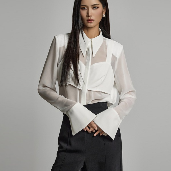 B9193 配色 ブラウス