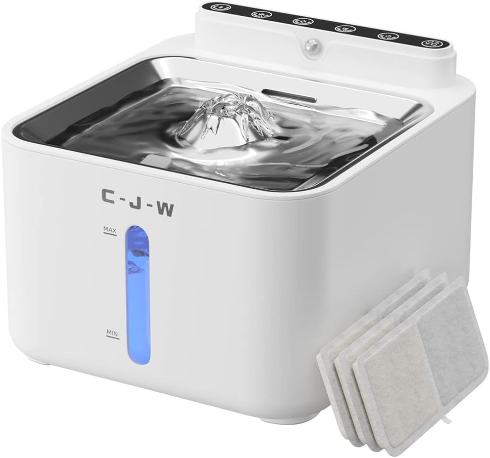 C-J-W スマート自動給水器 猫 犬 水飲み器 充電式 コードレス 2WAY給電 ペット給水器 猫 犬 みずのみ 自動 ステンレス製 3L大容量 赤外線センサーモード 3つのモード 省エネ ３枚活性