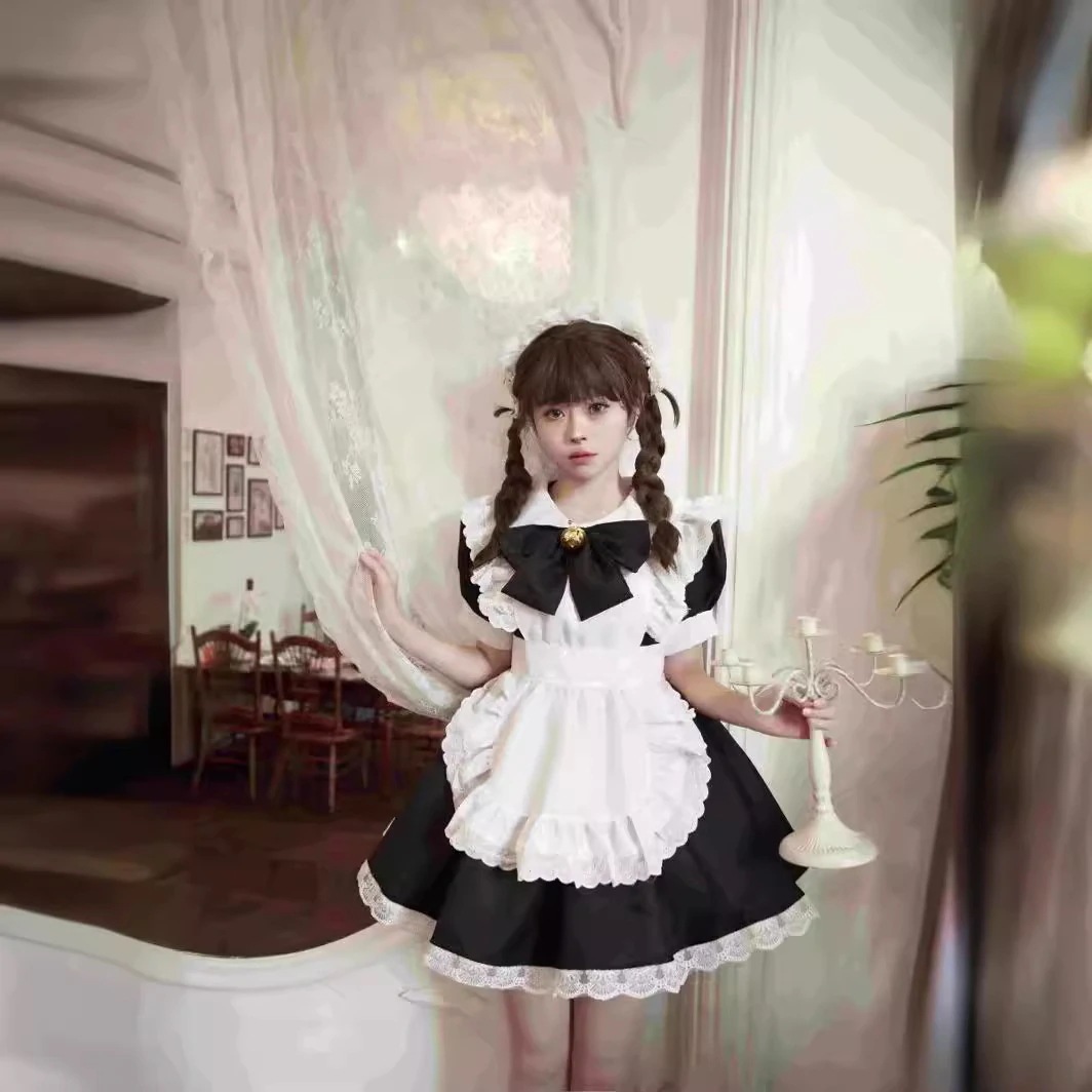 かわいいロリータバニーガールコスプレ黒と白女中メイド服lolitaワンピース二次元