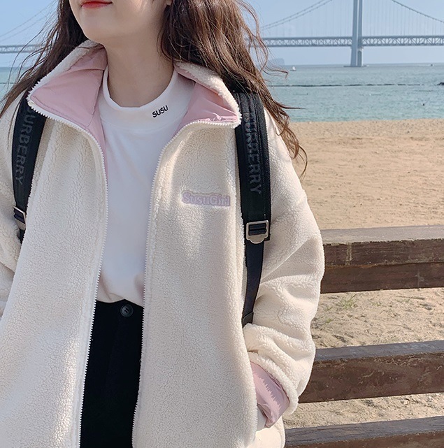 アウター リバーシブル 両面 プルオーバー コート ブルゾン ジャケット シャンパー 袖あり 長袖 襟付き ウール かわいい 大人可愛い きれいめ カジュアル おしゃれ お洒落 大人可愛い