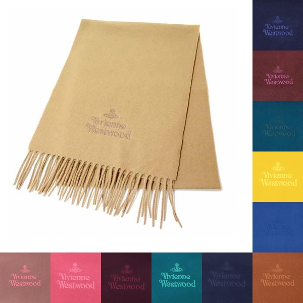 マフラー ストール オーブロゴ 刺繍 無地 メンズ レディース C401 BEIGE CINNAMON ROSE PINK WINE PETROLBLUE