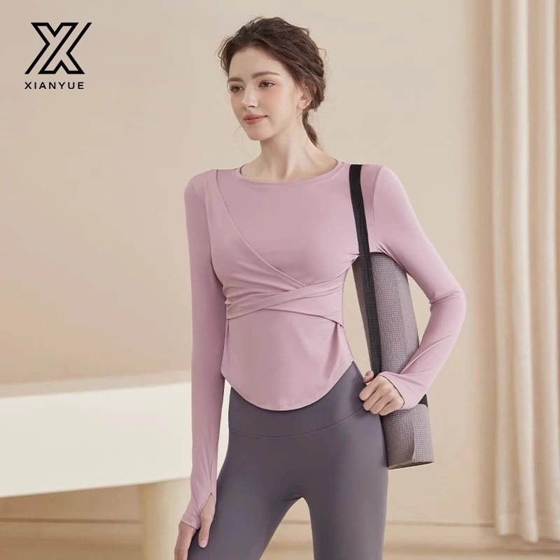 大好評！おしゃれヨガウェアヨガウェア女性25との通気性スポーツトップスピラティスヨガトレーニング長袖スーツフィットネス服