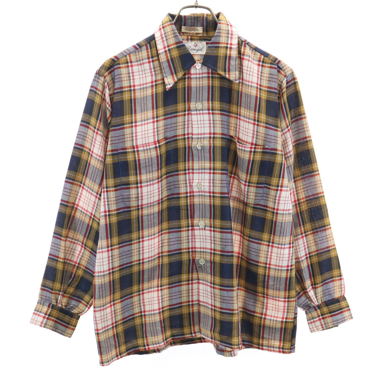 Donegal ドネガル 60s 70s ヴィンテージ チェック柄 長袖 コットンシャツ M イエロー メンズ 古着