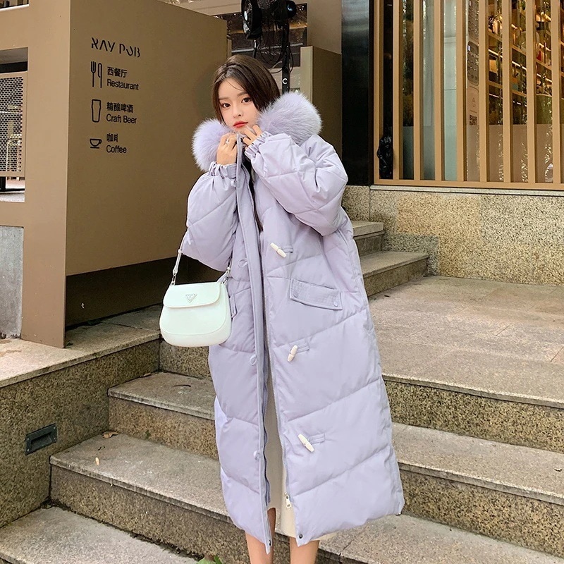 冬 新商品 羽毛綿服 韓国 ゆったり 厚手 ロングタイプ ロング丈 フード付き ブラック トップス コート