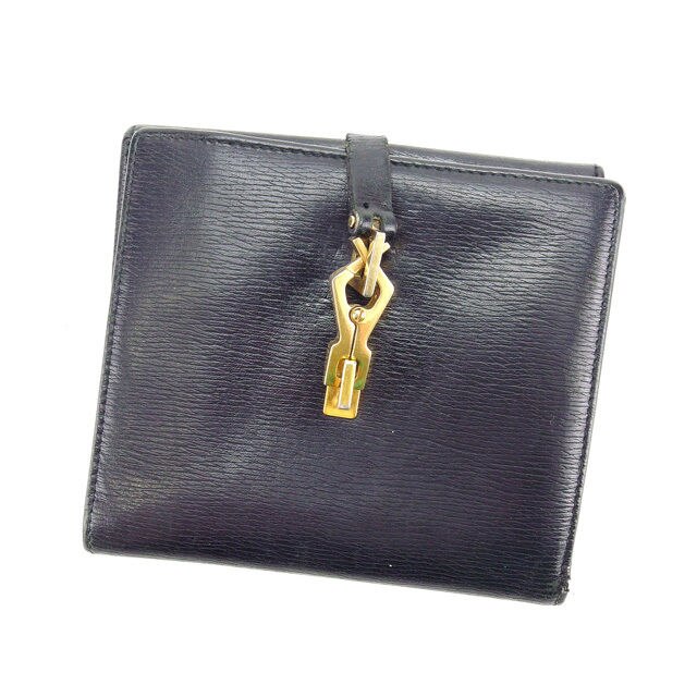 Wホック財布 二つ折り コンパクトサイズ 旧ジャッキー金具 ブラック ゴールド 中古