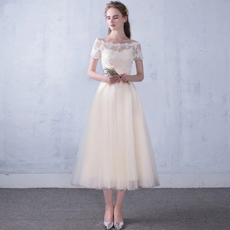 イブニングドレス 2024 ワンショルダーカラーライトウェディングドレス宴会ガールフレンドグループシスタードレスブライドメイドドレス