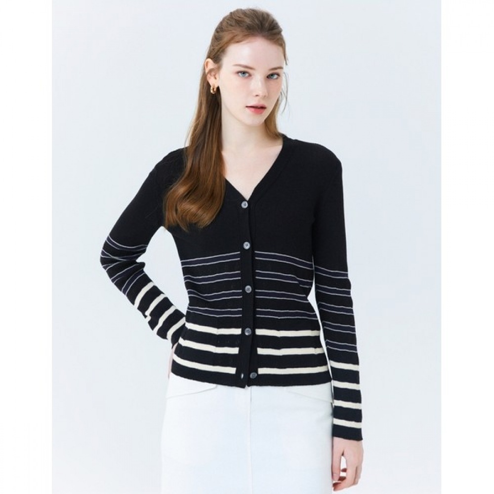 (ヘッジズレディース) 24SS ブラックストライプコットンブレンドカーディガン HSSW4B403BK