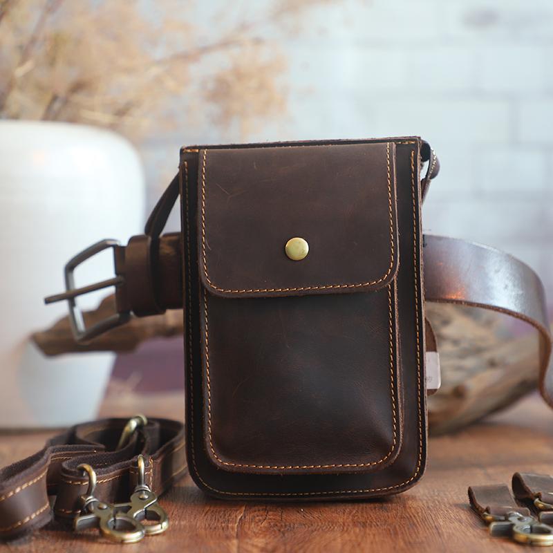 ウエストポーチ ベルト バッグ レザー アウトドア ツーリング おしゃれ 牛革 シガレットケース メンズ 携帯 ショルダー 斜めがけ ブラウン