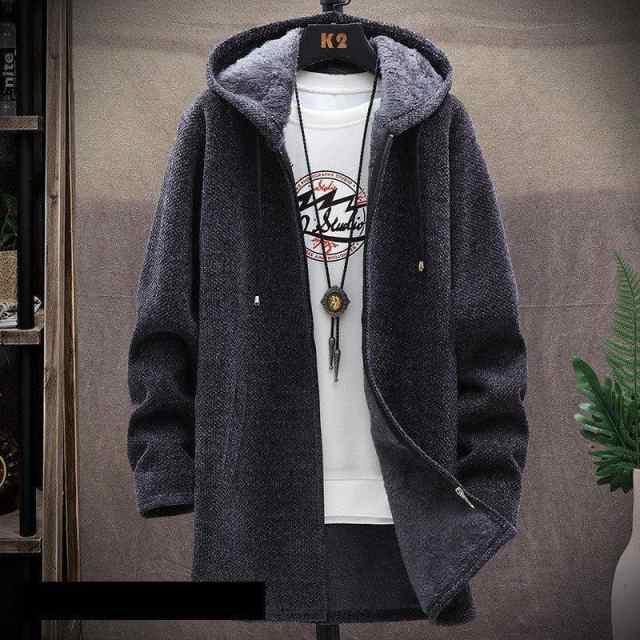 カーディガン メンズ ニットセーター ロング丈 フード付き パーカー オーバーサイズ 裹起毛 ボア