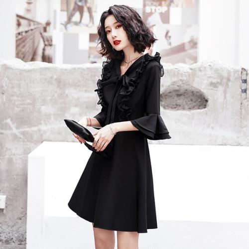 大人気 ワンピース フォーマルワンピース パーティードレス 韓国 Vネック 春 夏 秋 冬 ミニ ショート フレア タイト おしゃれ 可愛い 袖あり Aライン フリル シフォン 上品 二の腕カバー 二