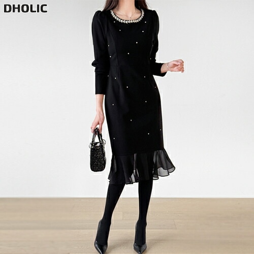 シフォンキュービックジップアップラッフルスリム長袖ミニワンピース・1953113