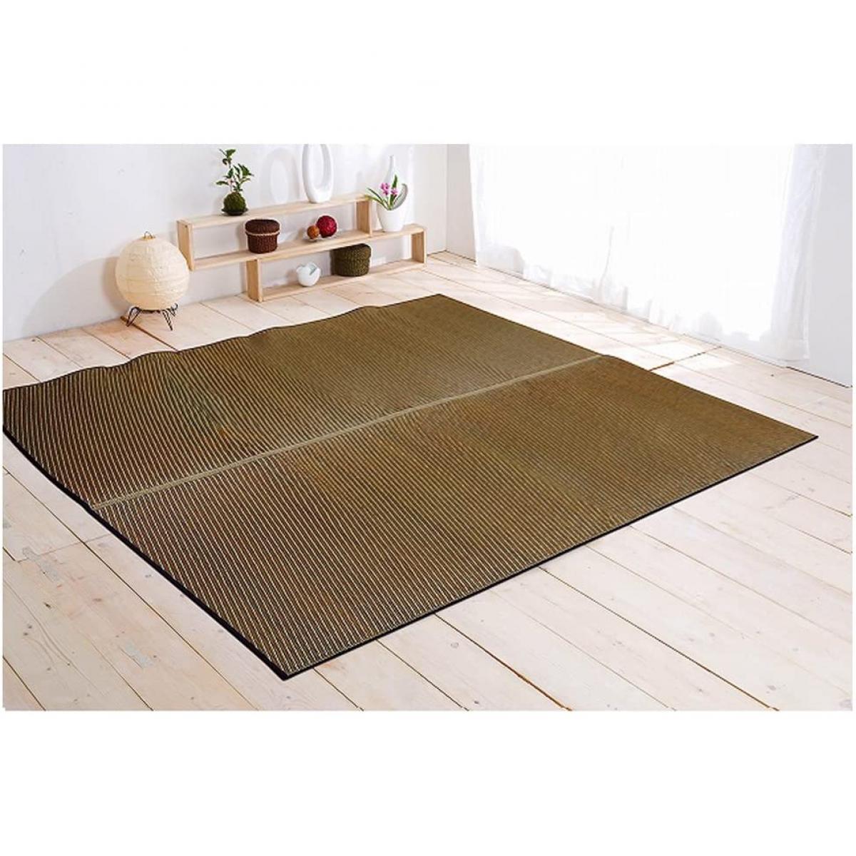 【I】【代引不可】い草ラグ カーペット 1.5畳 国産 Fソリッド ダークブラウン 約191×191cm (裏:ウレタン) 8213270【北海道・沖縄・離島不可】cm　裏