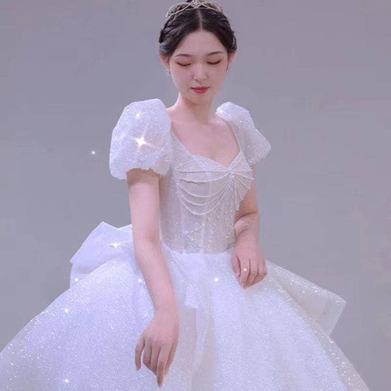 【2枚購入で 3oo円OFF！】メインのウェディングドレス 2025 花嫁ハイエンドプラスサイズのドレス小さな白ライトテール女性重工業チー地