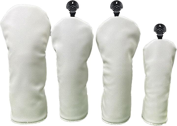 h＆b ゴルフ ヘッドカバー 高級 高耐久性 PVC クラブヘッド ゴルフクラブ用 ゴルフギア(白レザー調, フルセット)