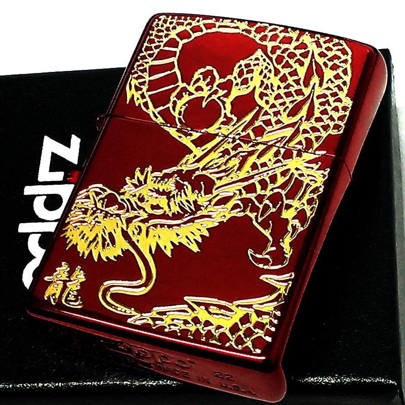 ZIPPO ライター 和柄 龍 ジッポ ワインレッド ドラゴン 昇り龍 彫刻 竜 ゴールド 干支 辰 赤 和柄 かっこいい 金 メンズ プレゼント ギフト