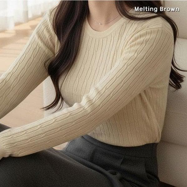 女性ケーブルニットティー ラウンドネックニット IT01