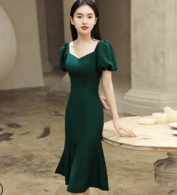 パフスリーブドレスワンピース ワンピース ミモレ丈 袖あり パーティー 華やか 爽やか 大人スタイル 大人可愛い きれいめ シンプル カジュアル 大人 上品 おしゃれ かっこいい レトロ アジアン