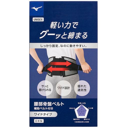 腰部骨盤ベルト サポーター 日本製 スポーツ 作業 仕事 ゴルフ テニス 固定力 男女兼用 23年モデル ブラック ワイドタイプ M-L