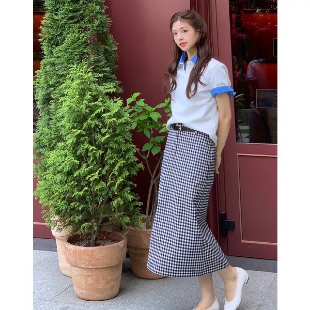 [25SS] [カプセル] Hラインギンガムスカートダークネイビー HSSK5BS08N3