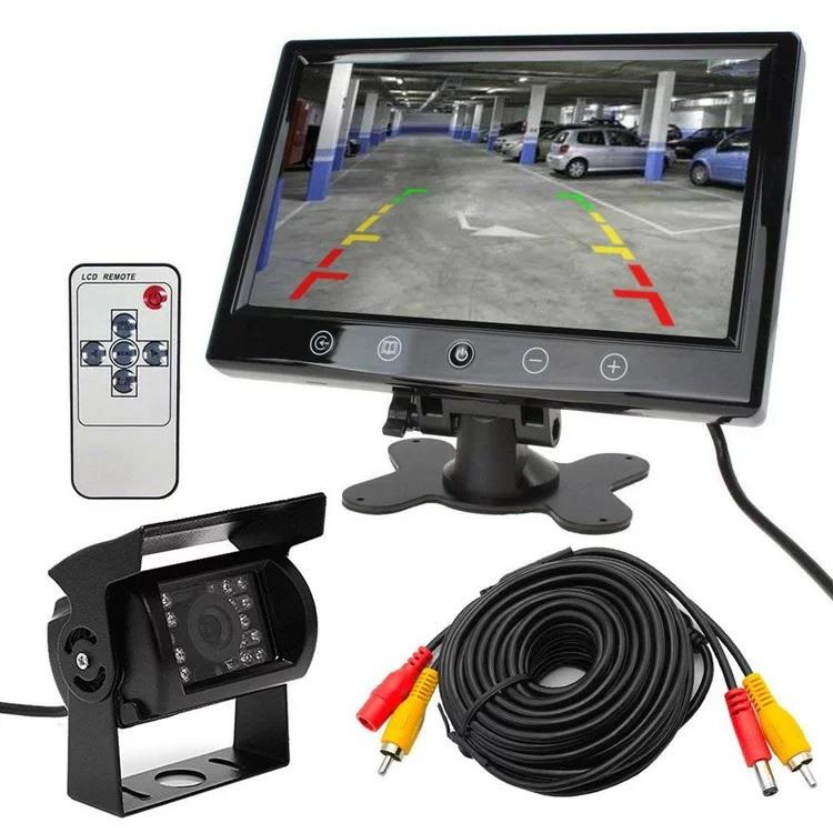 9インチ高輝度液晶モニターと防水バックカメラ 20m延長ケーブル 12-24V対応 リモコン付き ガイドライン表示あり お買い得 トラックバス重機等対応　OMT91SET