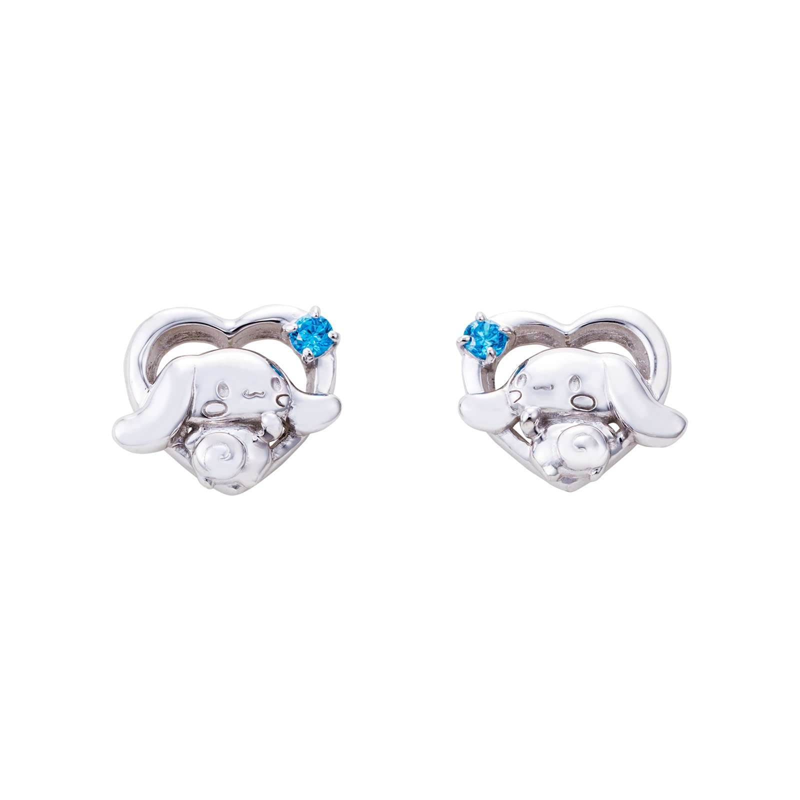 [ ホワイトクローバー ] シナモロール Cinnamoroll ピアス 両耳用 2個セット サンリオキャラクターズ シナモン しっぽ オープンハート 青い石 シルバー925 キュービックジルコニア