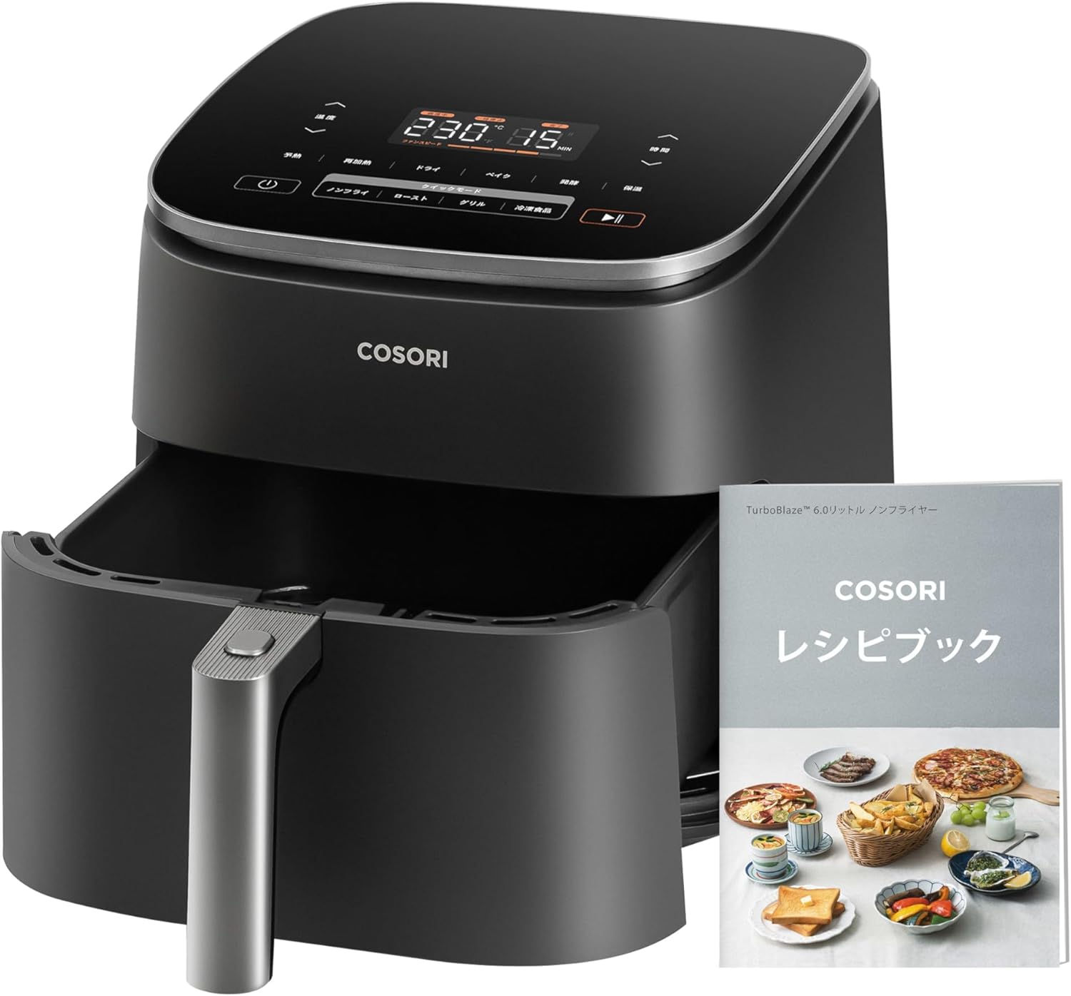 COSORI ノンフライヤー 6L大容量 家庭用 エアフライヤー DCモーター 高速 air fryer 発酵 ポテト 専用レシピ付き ブラック CAF-DC601