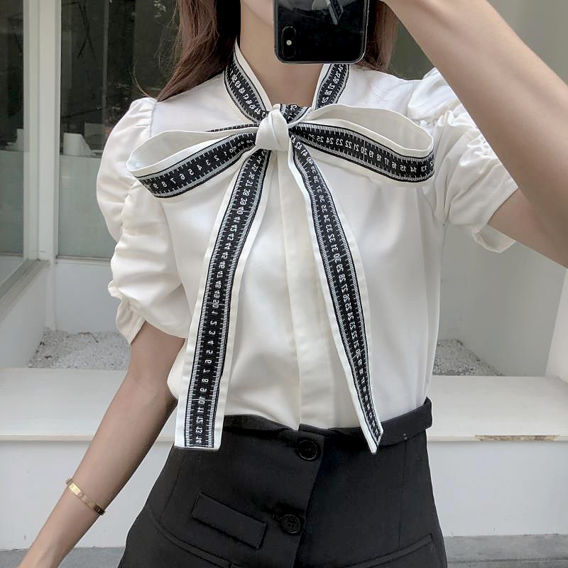 トップス レディース シャツ ホワイトシャツ フリル リボン 新作 女性 春 夏 ボタン 前開き