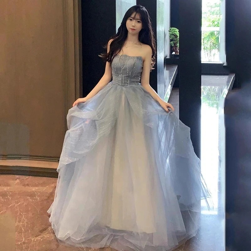 ブルーシースイブニングドレスンピース ロング 入学式 宴会 結婚式 ドレス パーティードレス お呼ばれ 披露宴