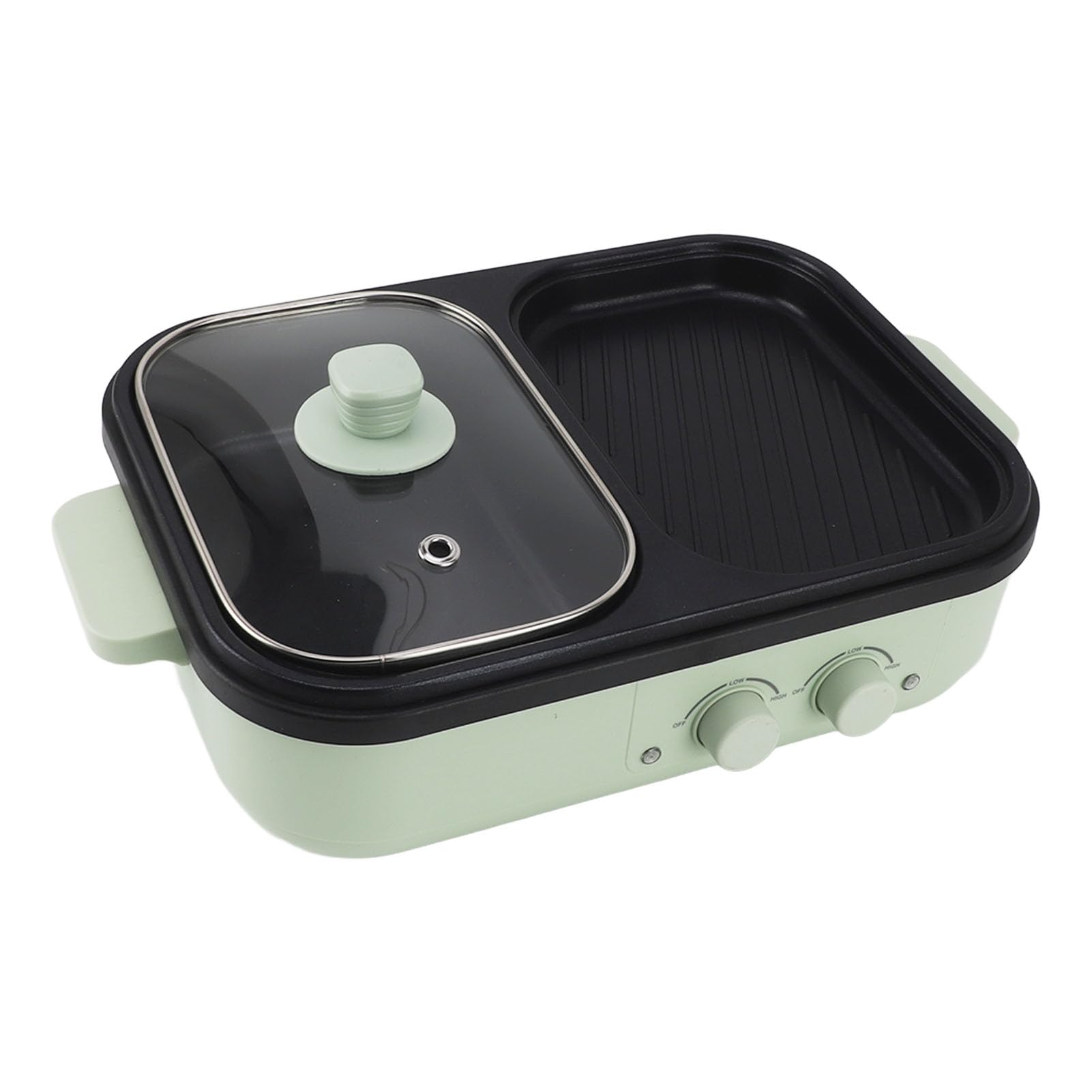 仕切り付き1300W電気炊飯器多機能ノンスティック両面電気しゃぶしゃぶ鍋ホームパーティー家族の集まりに便利なデザイン仕切り鍋 (米国プラグ 110V)